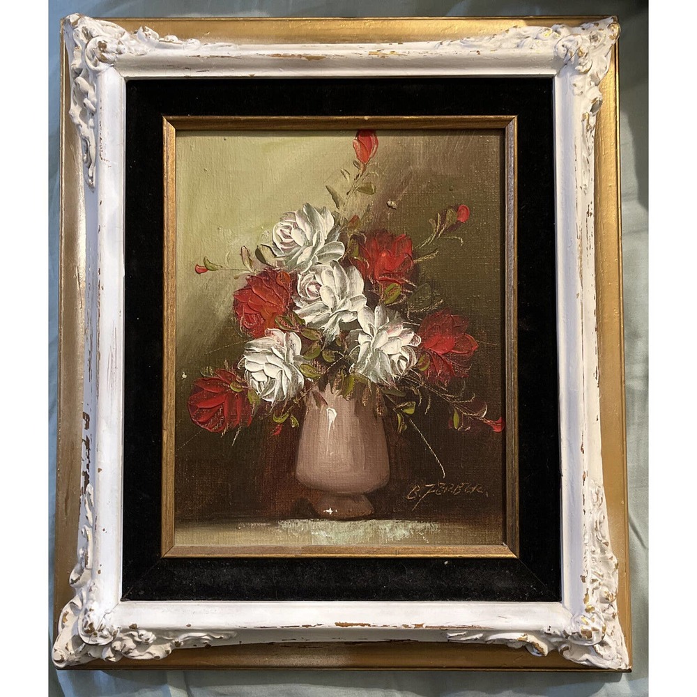 Vintage Original B Ferber Still life Oil Painting Signed 13x15” Gilt Frame